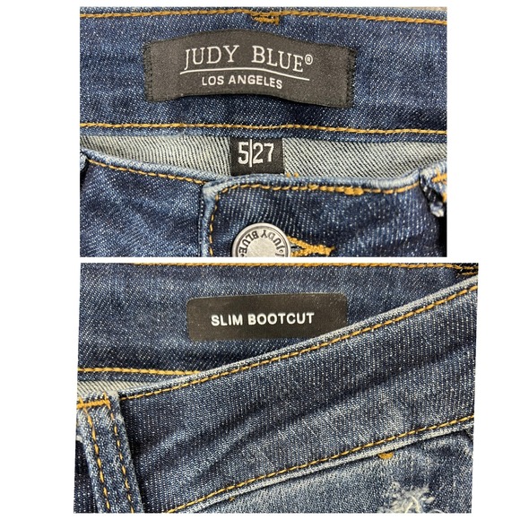 Judy Blue Slim Bootcut Jeans Sz 5/27" Petite Dark Wash Split Hem Stretch Denim - Picture 3 of 15